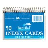 Wirebound Index Cards,5"x3-1/2",50 SH,Ruled,Perforated,White