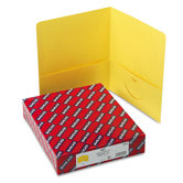 Two-Pocket Portfolio, Embossed Leather Grain Paper, 100-Sheet Capacity, Yellow