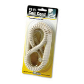 Coiled Phone Cord, Plug/Plug, 25 Ft.