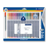 Triplus Fineliner Pens,.3mm, Metal Clad Tip, 20 per Pack, Assorted