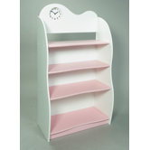 47" H Four Tier Bookcase with Clock in Pink and White