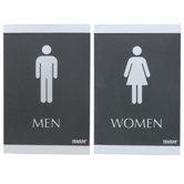 ADA Signs,"Men/Women", Adhesive, 6"x9", Silver/Black