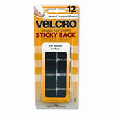 Sticky-Back Hook & Loop Square Fasteners on Strips, 7/8"w, Black, 12 Sets/Pack