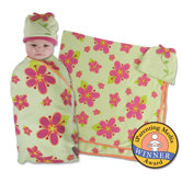 Posies Swaddle Blanket and Cap Set in Green