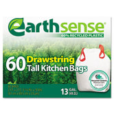 EarthSense Recycled Can Liners, 13 gallon, White, 60 Bags per Pack