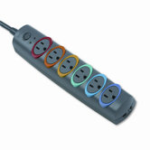 SmartSockets Color-Coded Strip Surge Protector, 6 Outlets, 8ft Crd