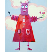 Patchwork Zorba Loves Flowers Robot Canvas Print by Liz Clay