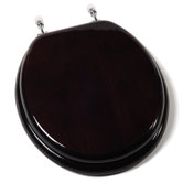 Designer Solid Round Toilet Seat with Chrome Hinges in Mahogany