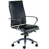 Chefsessel h&ouml;henverstellbar "Leather Budget" in Schwarz / Chrom / Aluminium poliert
