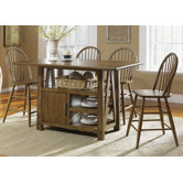 Farmhouse Casual 5 Piece Dining Centre Island Pub Table Set in Weathered Oak