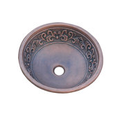 Leaf Design Topmount Round Copper Vessel Sink