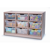 Nine Tray Melamine Storage Unit in Maple