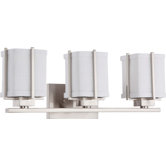 Logan Three Light Bath Vanity in Brushed Nickel with Slate Gray Fabric Shade