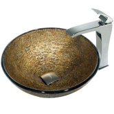Glass Textured Vessel Sink and Square-Edged Faucet Set