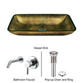 Copper Glass Rectangular Vessel Sink with Faucet in Chrome