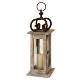 Pine Wood, Glass and Wrought Iron Lantern