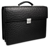Genuine Ostrich Double Gusset Flapover Briefcase