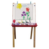 Hardwood Adjustable Floor Easel with Chalk and Dry-Erase Board