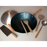 7 Piece 14" Preseasoned Flat Bottom Wok Set