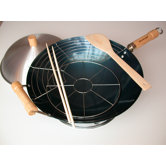 7 Piece 14" Preseasoned Round Bottom Wok Set