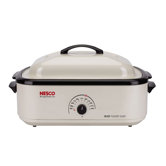 18 Qt. Porcelain Roaster Oven in Ivory with Metal Lid