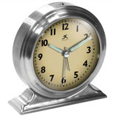 Brushed Nickel Metal Alarm Clock With Cream Face