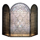 Beveled Glass 3 Panel Fireplace Screen