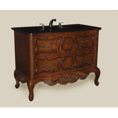 Bathroom Vanity with Black Sink in Medium Brown