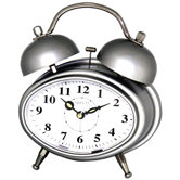 Oval Double Bell Melody Alarm Clock in Glossy Silver