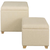 2 Piece Linen Covered Storage Pouffe
