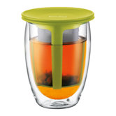 Tea for One Double Wall Glass with Strainer in Green
