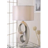 Table Lamp in Sand Chrome with Faux Silk Shade
