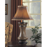 Table Lamp in Model Brown with Lace Trim Shade