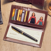 High Polished Cowhide Aniline Leather Checkbook / Secretary