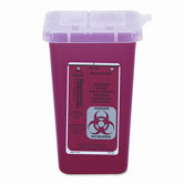 Sharps Waste Receptacle, Square, Plastic, 1qt, Red