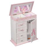 Cristiana Girl's Wooden Musical Ballerina Jewelry Box with Fashion Paper Overlay