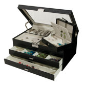 Alana Glass Top Locking Jewelry Box in Black