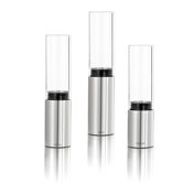 Faro Small Stainless Steel and Frosted or Clear Glass Hurricane (Set of 3)