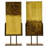 Handmade Sculptural Panels with Iron Stands in Beige and Caramel (Set of 2)