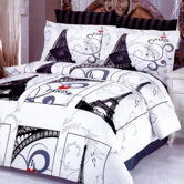 Eiffel Gray 6 Piece Full / Queen Duvet Cover Bed in a Bag Set