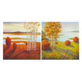 "Still Waters in Autumn I and II" Oil Painting (Set of 2)