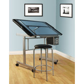 2-Piece Vision Rolling Glass Drafting Table with Metal Support Bars