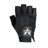Black Leather Fingerless Pro Material Handling Gloves With Leather Palm And Fingers, Nylon Stretch Mesh Back And Hook And Loop Cuff