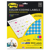 Super Sticky Removable Color-Coding Label, 3/4in Dia, Assorted, 1800 Labels/Pack