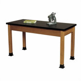 Wood Science Table with Black HPL Top and Optional Rubber Boots