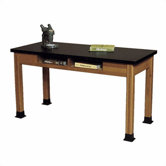 Wood Science Table with Book Storage and Chemical Resistant Top