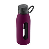 16 Oz Classic Glass Water Bottle with Black Lid and Jacket in Purple