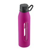 22 Oz Classic Glass Water Bottle with Black Lid and Jacket in Fuchsia