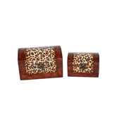Two Piece Dome Shaped Wooden Treasure Chest Set in Brown