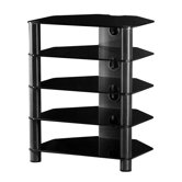 Roxy Piano Black Glass and Silver Aluminium Hi-Fi Separates Rack